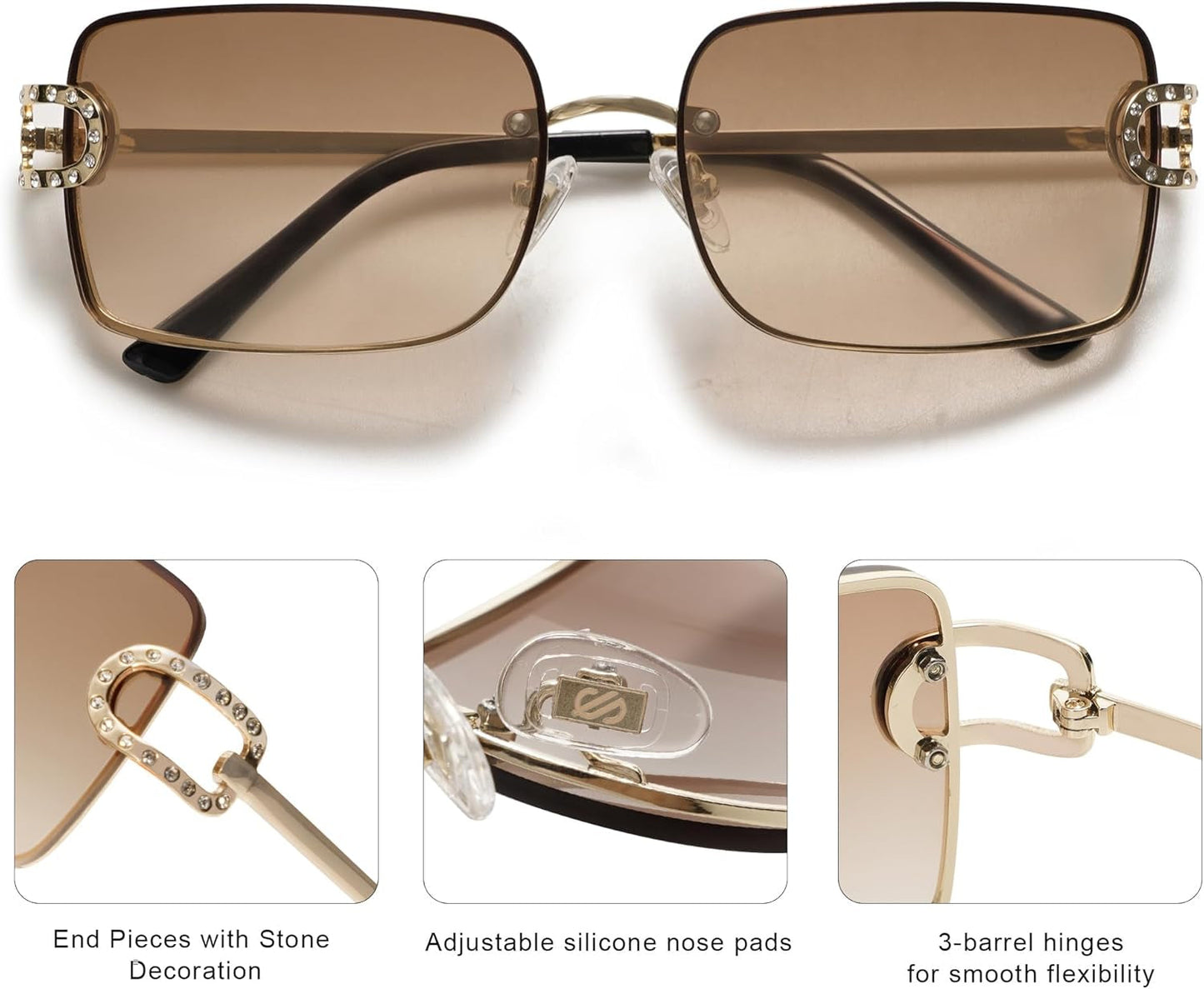 Vintage Rectangle Sunglasses for Women,Trendy Rimless 90S UV400 Womens Y2K Shades SJ1178