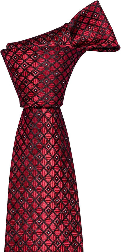 Men'S Tie Set Polka Dot Handkerchief Cufflinks Plaid Fashion Neckties Wedding Business
