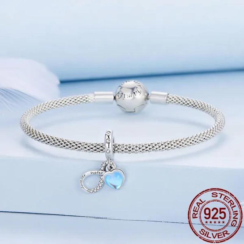 925 Sterling Silver Eternal Sisterhood Pendant Infinite Symbol Love Heart Zircon Pendant Charm for Women Bracelet Necklace DIY