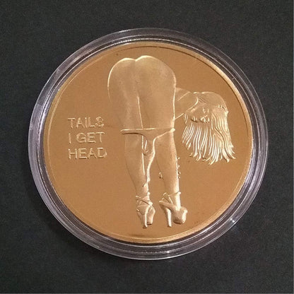 1Pcs Gold Head and Tail Challenge Coin Gilded Commemorative Coin Russian Sexy Nude Girl Coin Adult Decision Coin for Souvenir 4X4X0.3Cm Alloy