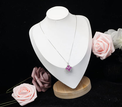 Pink Sapphire Jewelry Fuchsia Four Leaf Clover Pendant Green Peridot Necklace 18Kgp @ 925 Sterling Silver Adjustable Chain Ruby Aquamarine Amethyst Emerald Blue Sapphire Sunstone (Pink Sapphire)