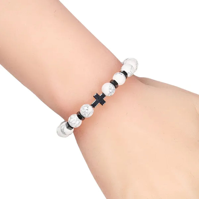 Hot Men Natural Tiger Eye Beads Hematite Cross Bracelets Onyx Meditation Prayer Bead Bracelet Women Stone Yoga Jewelry Homme