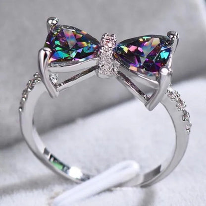 New Cute Women Ring 925 Sterling Silver Bowknot Topaz Rings Girl Daily Casual Party Gemstone Rings Jewelry Gift