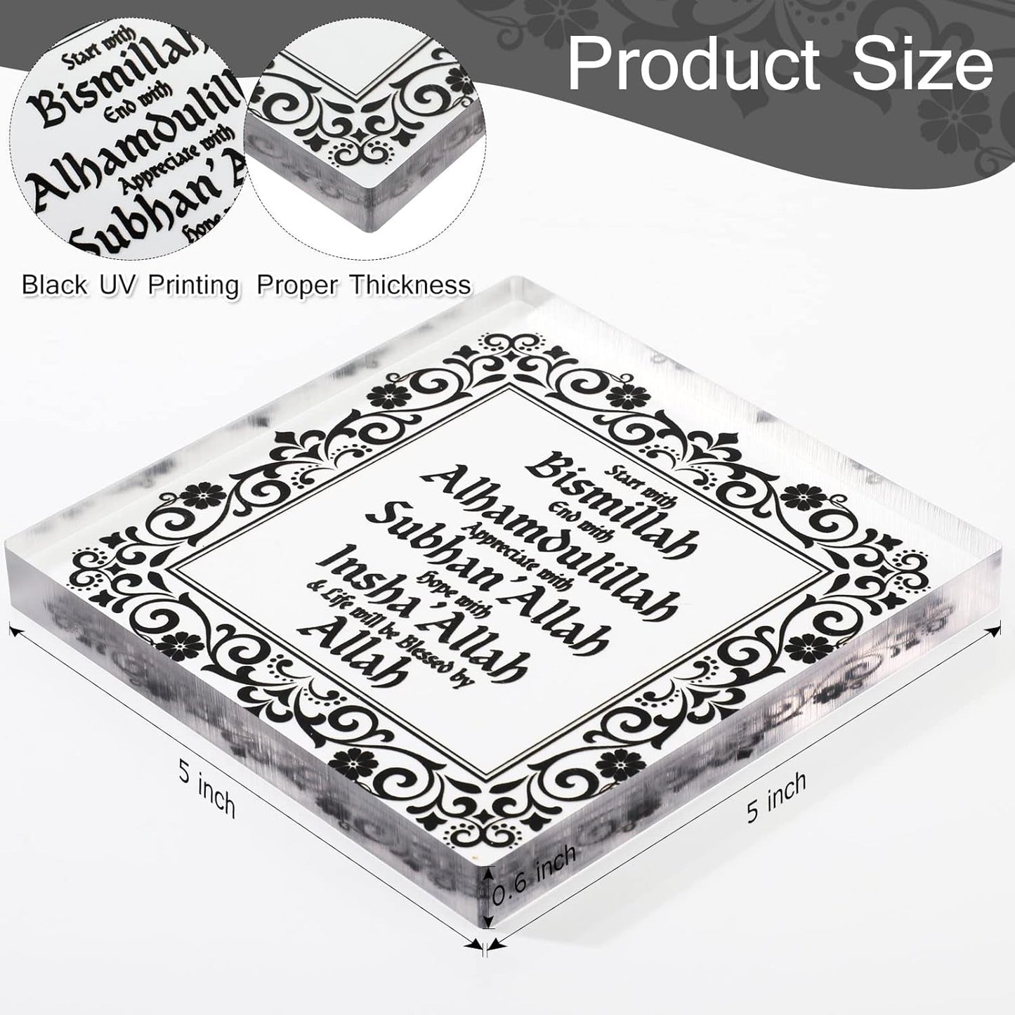 Islamic Acrylic Decor Eid Ramadan Mubarak Table Decor Start and End with Allah Appreciate Hope with Allah Acrylic Sign Desktop Ornament Arabic Ramadan Tree Decoration Birthday Gift(Black)