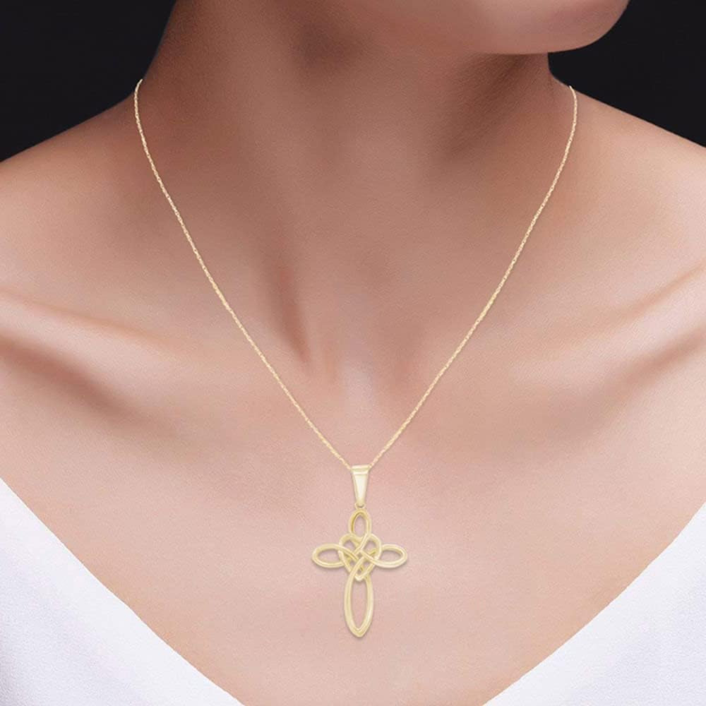 Celtic Knot Cross Infinity Heart Love Pendant Necklace in 14K Gold Plated 925 Sterling Silver Jewelry Gift for Women with 18" Chain