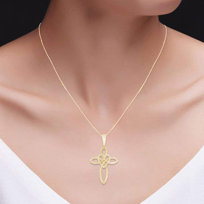 Celtic Knot Cross Infinity Heart Love Pendant Necklace in 14K Gold Plated 925 Sterling Silver Jewelry Gift for Women with 18" Chain