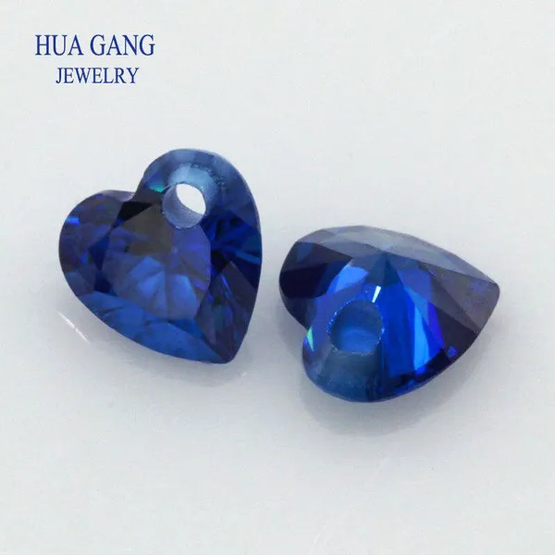 5A Blue Heart Shape Cubic Zirconia with Singlehole Loose CZ Brilliant Cut Loose CZ Stone Synthetic Gems Beads for Jewelry 5X5-10X10Mm
