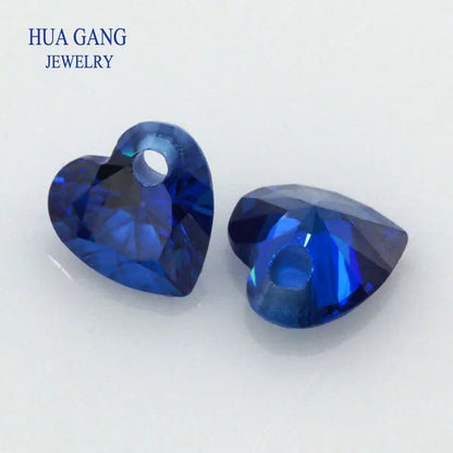 5A Blue Heart Shape Cubic Zirconia with Singlehole Loose CZ Brilliant Cut Loose CZ Stone Synthetic Gems Beads for Jewelry 5X5-10X10Mm