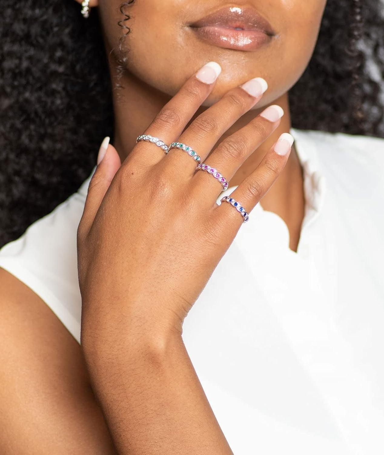 Rhodium Plated 925 Sterling Silver Diamond and Gemstone Twist Stacking Anniversary Ring - WORLD TIME VISITS