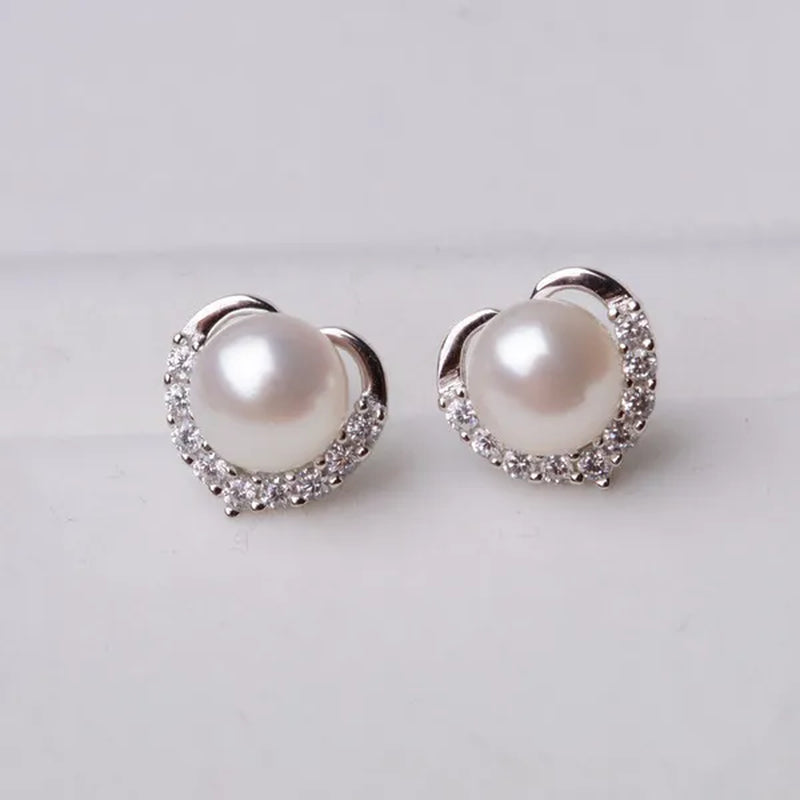 2021 Trendy Fashion Women'S S925 Silver Exquisite Pearl Heart-Shaped Diamond Crystal Earrings Prevent Allergy Jewelry