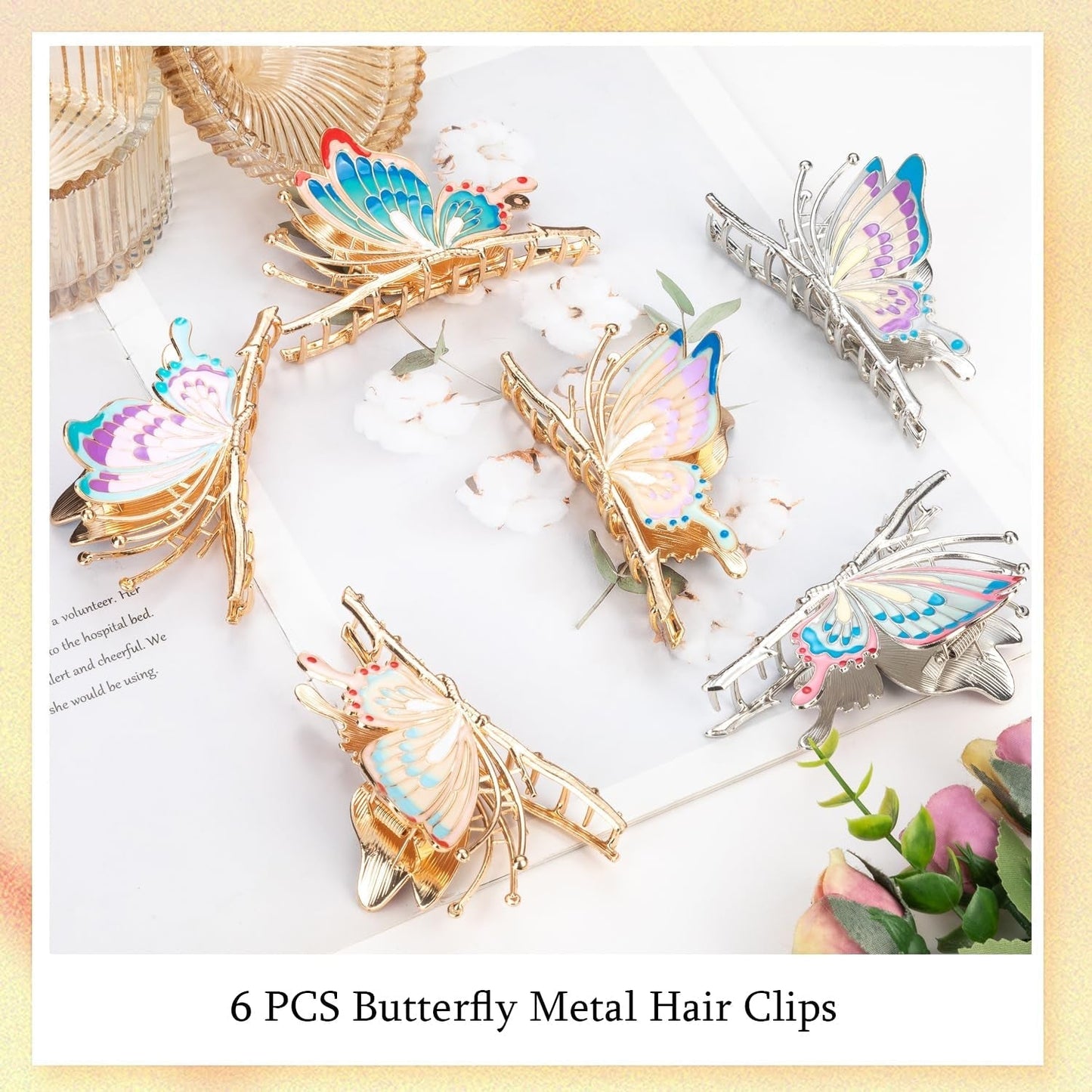 6 Pcs Metal Butterfly Hair Clips for Women & Girls - 4 Inch Large Nonslip Matte Claws with Strong Hold for Long, Thick or Thin Hair, 6 Styles