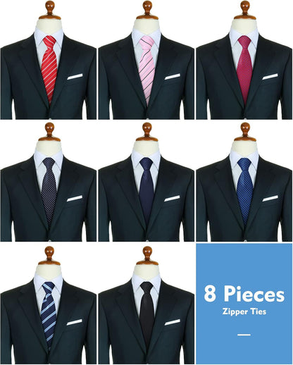8 Pieces Zipper Tie for Men Adjustable Necktie Pre Tied Clip on Men