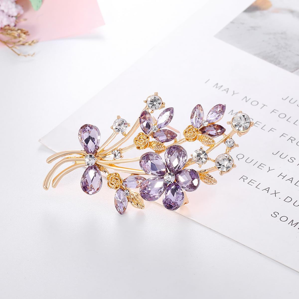 Red Colour Zircon Crystal Poppy Flower Bouquet Shape Brooch Pins for Woman Gift