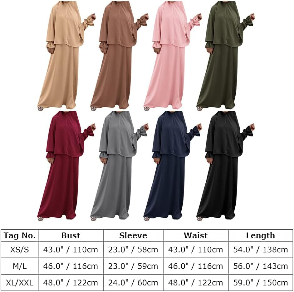 Women'S Muslim Prayer Dress with Hijab Scarf Turkey Kaftan Abaya Dress Two-Piece Full Length Dress