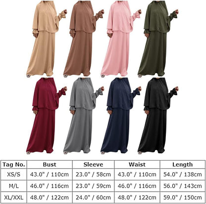 Women'S Muslim Prayer Dress with Hijab Scarf Turkey Kaftan Abaya Dress Two-Piece Full Length Dress