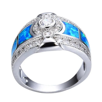 Exquisite 925 Sterling Silver Blue Fire Opal Diamond Ring Men's Women's Marriage Engagement Commitment Ring Size 5 6 7 8 9 10 11 12