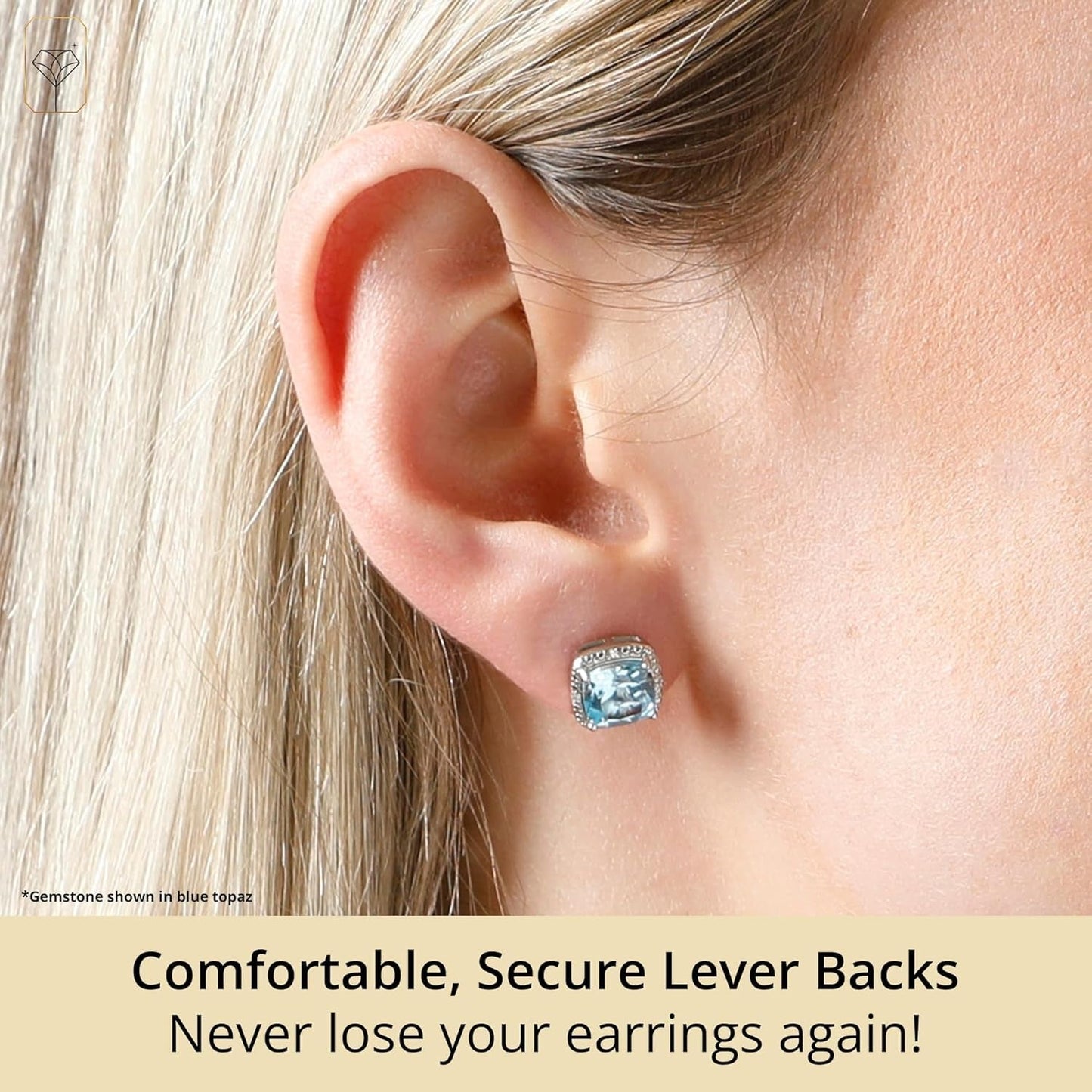 Gemstone and Diamond Accent Halo Cushion Cut Stud Earrings for Women in 925 Sterling Silver 7Mm Birthstone with Push Backs by