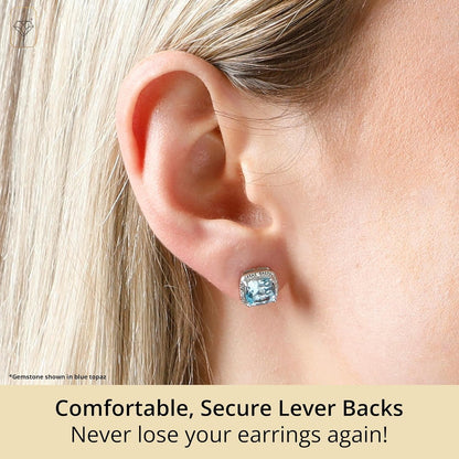 Gemstone and Diamond Accent Halo Cushion Cut Stud Earrings for Women in 925 Sterling Silver 7Mm Birthstone with Push Backs by