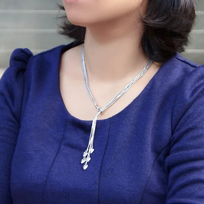 2020Fashion 925 sterling silver necklace female heart pendant multi-layer snake chain solid silver necklace girls fashion jewelry