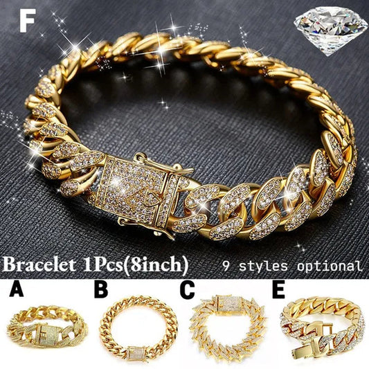 Men's Bracelet Hip Hop Fashion Bracelet Gold/Silver Bracelet Byzantine Chain Cuban Bracelet Festive Birthday Gift 1 Piece (8inch)
