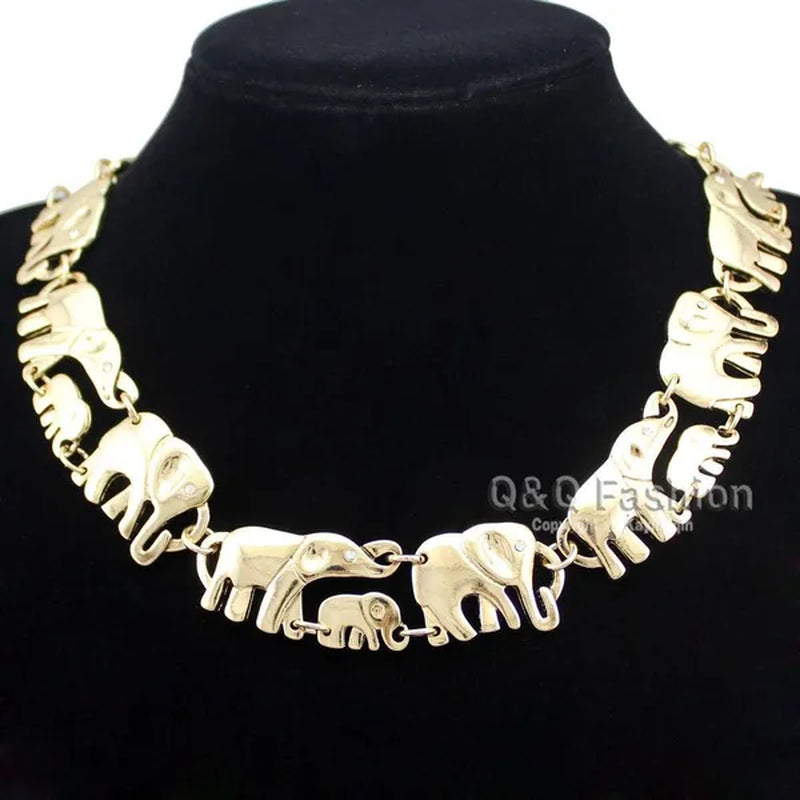 Brand New Fashion African Elephant & Baby Exquisite Charms Link Ganesh Chain Collar Statement Bib Necklace Gold Silver - WORLD TIME VISITS