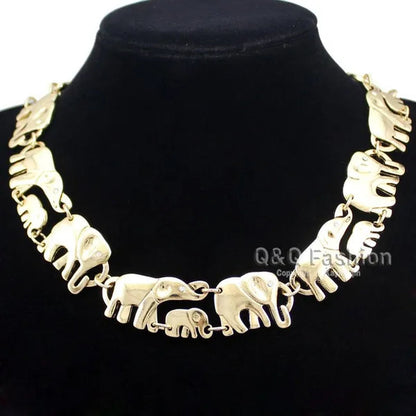 Brand New Fashion African Elephant & Baby Exquisite Charms Link Ganesh Chain Collar Statement Bib Necklace Gold Silver - WORLD TIME VISITS