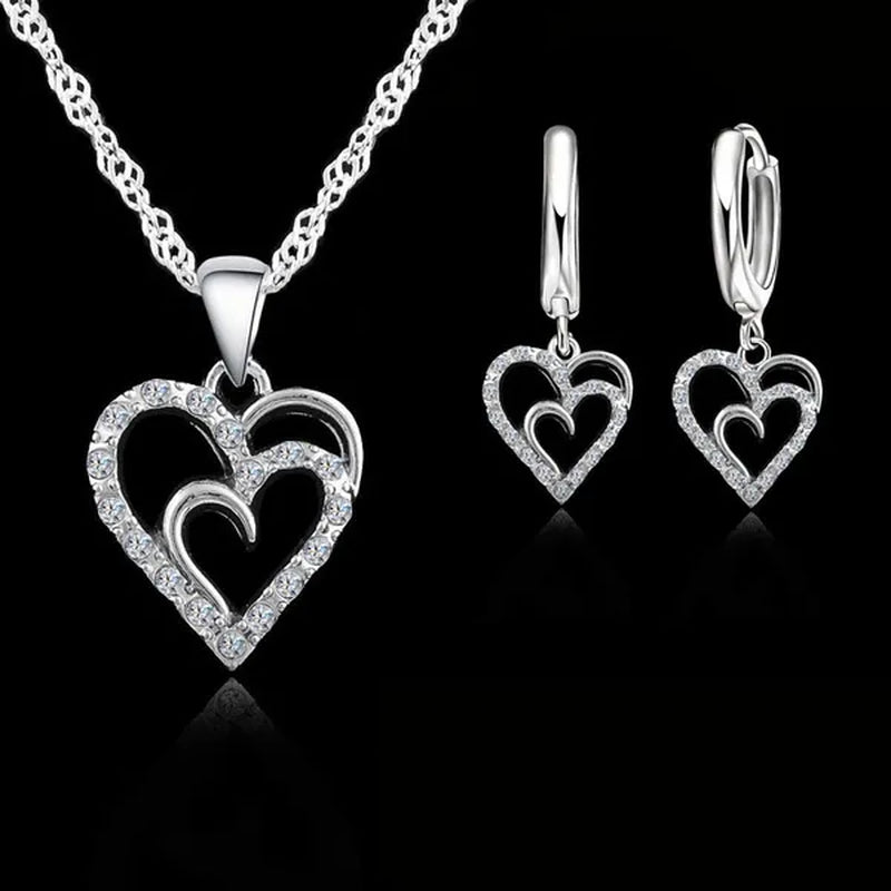 New Brand Cubic Zircon Jewelry Sets Heart Pendants & Necklaces Earrings 925 Sterling Silver Jewelry for Women Wedding - WORLD TIME VISITS
