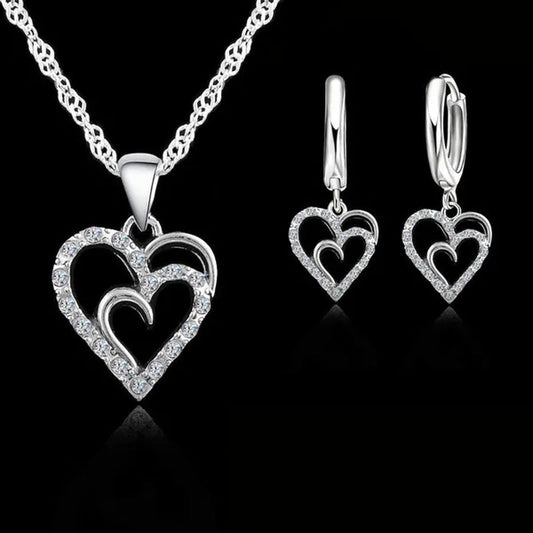 New Brand Cubic Zircon Jewelry Sets Heart Pendants & Necklaces Earrings 925 Sterling Silver Jewelry for Women Wedding - WORLD TIME VISITS