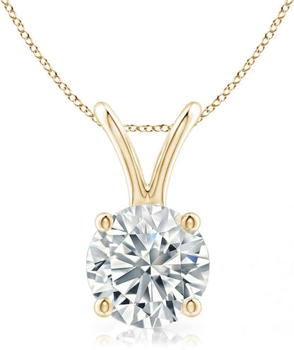 .25-1.00 Carat round Shape Brilliant Solitaire Lab-Grown Diamond Solitaire Pendant Necklace for Women Girls Infants | 14K Yellow or White or Rose/Pink Gold with 18" Gold Chain