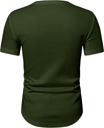 Mens Muscle T Shirts V Neck Short Sleeve Henley Shirt Hipster Longline Gym Workout Athletic Tee Shirts