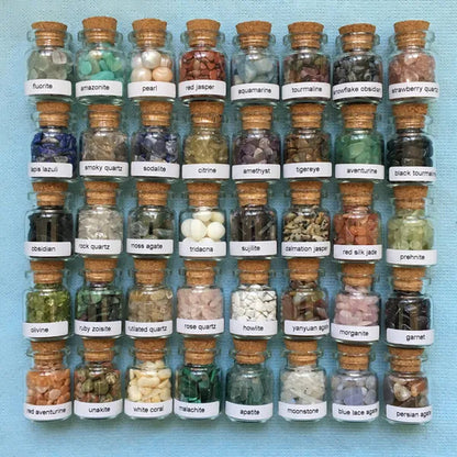 40 Mini Gemstone Bottles Chip Crystal Healing Tumbled Gem Reiki Wicca Stones Set