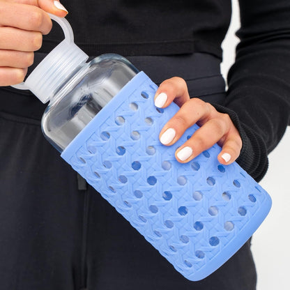 Yoga Glass Water Bottles BPA Free Non Slip Sleeve Leak Proof Lid Reusable 19 Oz and 32 Oz Sports Water Bottle Wide Mouth Lid Portable Hydration Tumbler