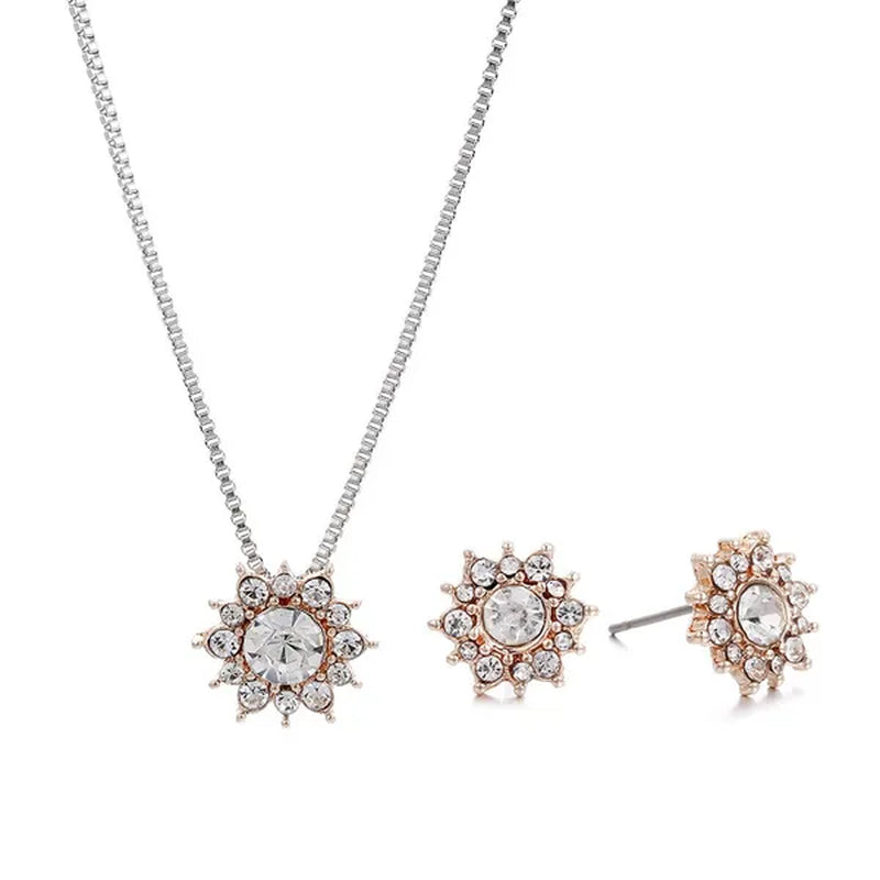 New Creative Diamond Snowflake Necklace Earring Set Pendant Necklace Female Necklace Set