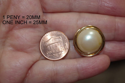 In Memory of Ruth Bader RBG Majorca Golden Pearl round Dome 19 MM Stud Earrings 14K Gold Filled Made by Hobe Company