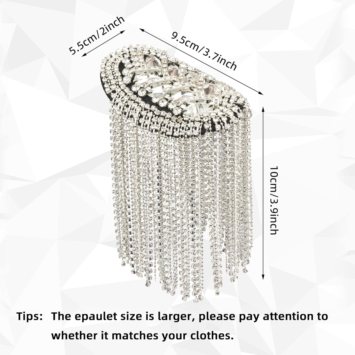 2 Pieces Tassel Epaulets Metal Fashion Shoulder Jewelry Rhinestones Cloth Accessories Brooches for Women, 2×3.7In (Silver) - WORLD TIME VISITS
