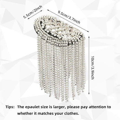 2 Pieces Tassel Epaulets Metal Fashion Shoulder Jewelry Rhinestones Cloth Accessories Brooches for Women, 2×3.7In (Silver) - WORLD TIME VISITS