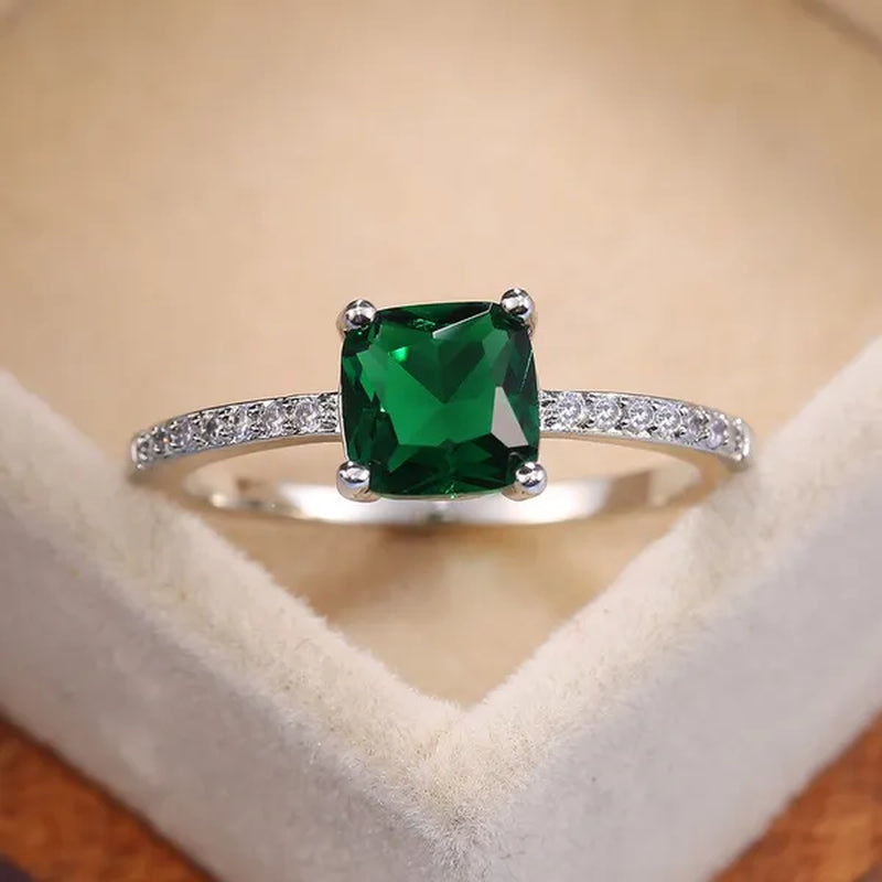 1Pcs Simple Style Micro-inlaid Zircon Sapphire Color Treasure Square Diamond Ring For Women Jewelry Gift