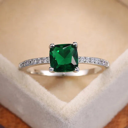 1Pcs Simple Style Micro-inlaid Zircon Sapphire Color Treasure Square Diamond Ring For Women Jewelry Gift