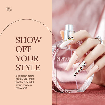 Nail Set 6 Colors Skin Tones Collection Nude Brown Gel Nail Polish Pink Neutral Soak off Uv Led Lamp Needed Manicure Diy Home Gift for Girls