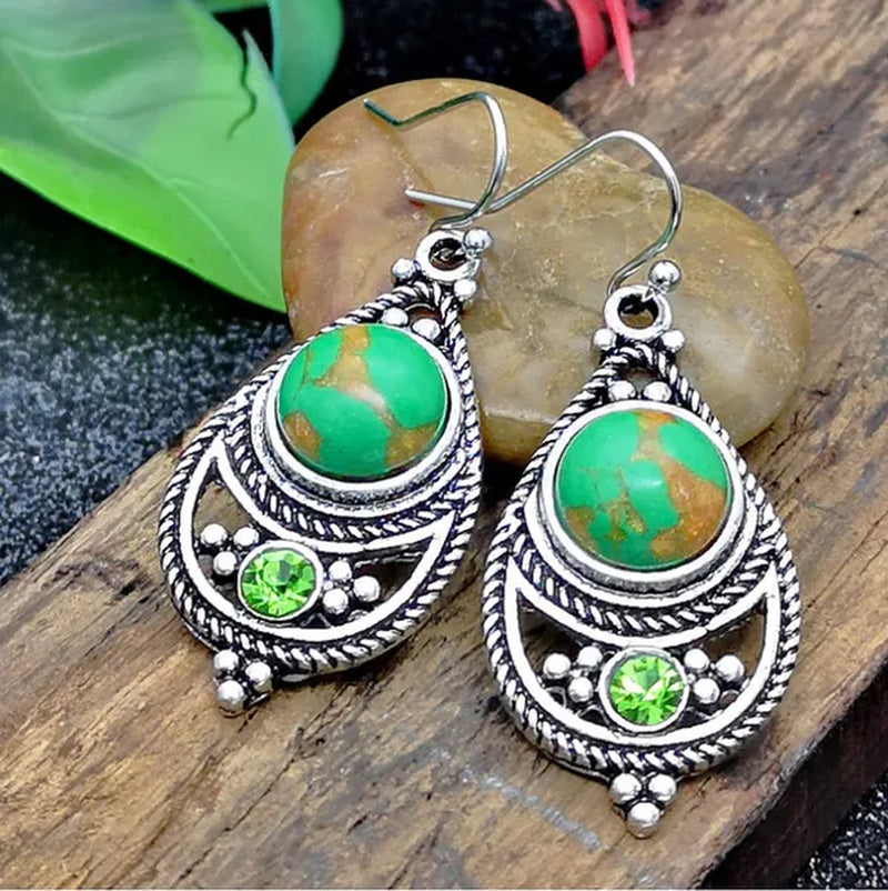 Antique 925 Sterling Silver Natural Turquoise Earrings Vintage Women Engagement Wedding Party Pendant Earrings