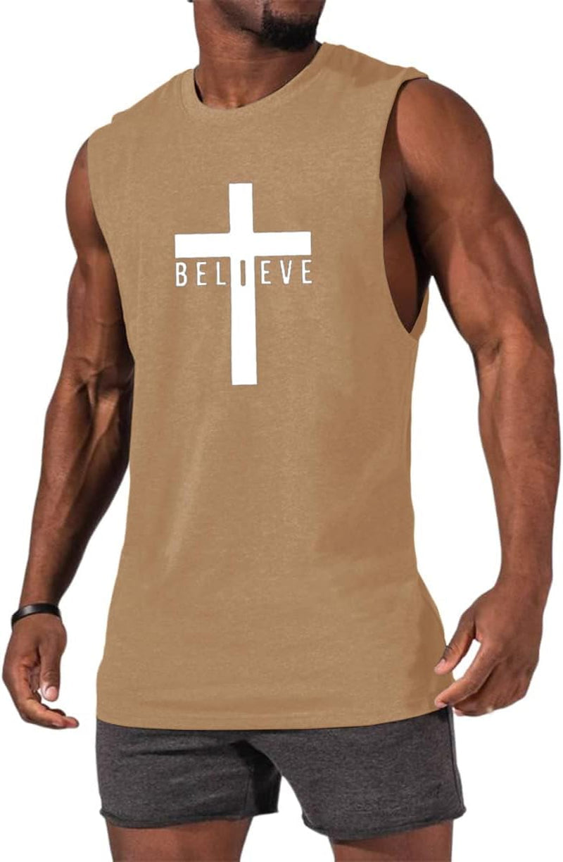 Men'S Cotton Graphic Tank Tops Jesus Cross Believe Printed Faith Christian Shirts