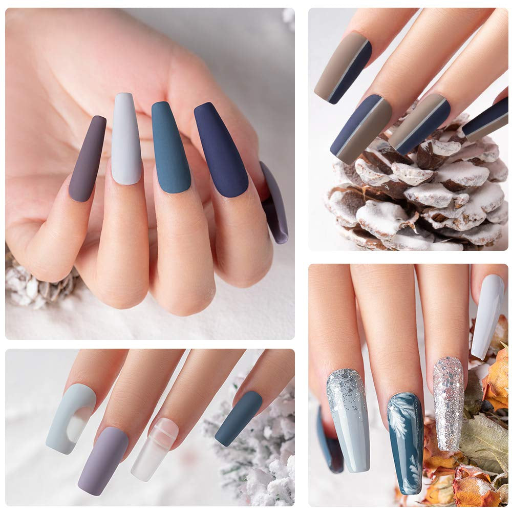 Beetles Gel Nail Polish Set - City in Snow Collection Light Blue Brown Neutral Mauve Color All Season Nail Gel Art Manicure Kit Soak off UV LED Dark Gel Polish Set Mother'S Day Gifts for Mom