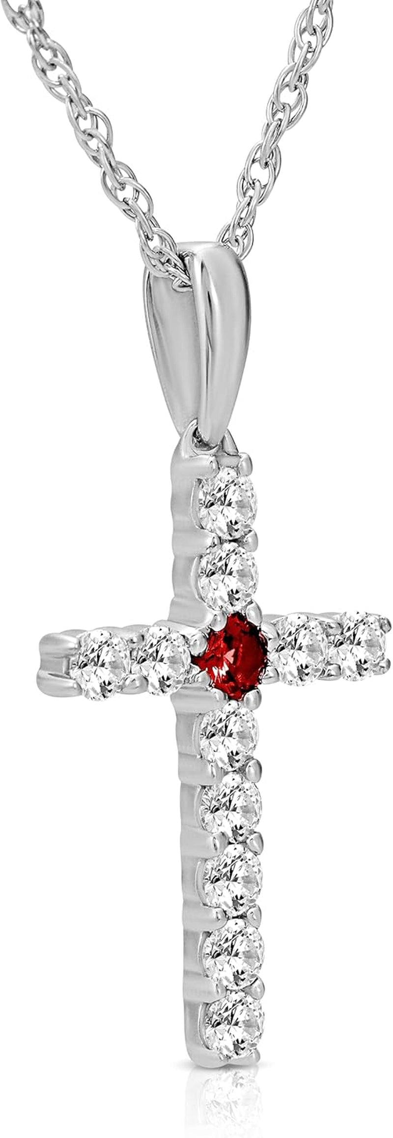 10K Gold or Silver Lab Created Ruby and Diamond Cross Pendant with Sterling Silver Rope Chain Necklace Valentine’S Gift for Her (1/4 Cttw, I-J Color, I2-I3 Clarity) 18" - WORLD TIME VISITS