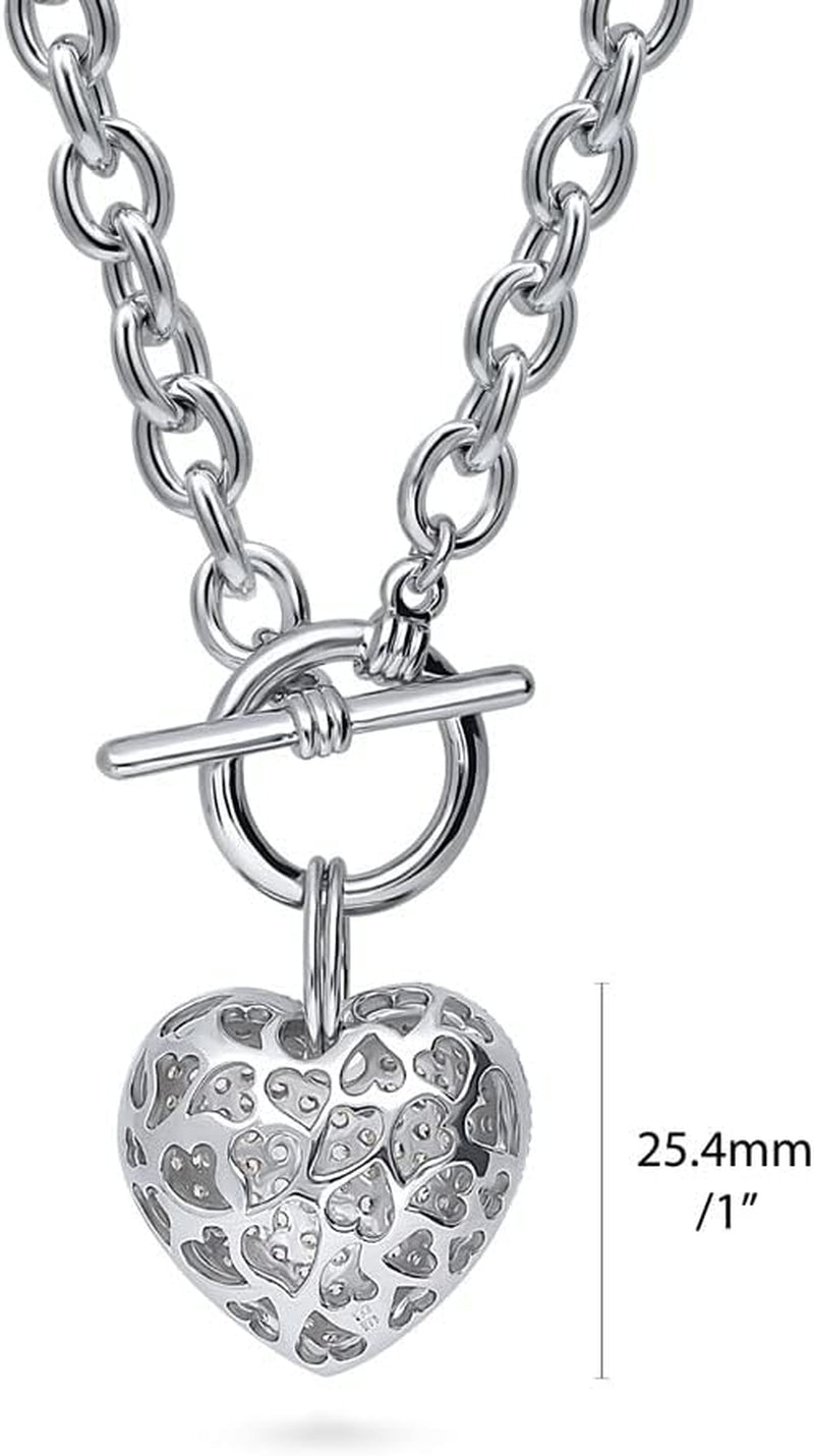 Heart Statement Medium Fashion Anniversary Toggle Pendant Necklace for Women (Gold-Tone, Silver-Tone)