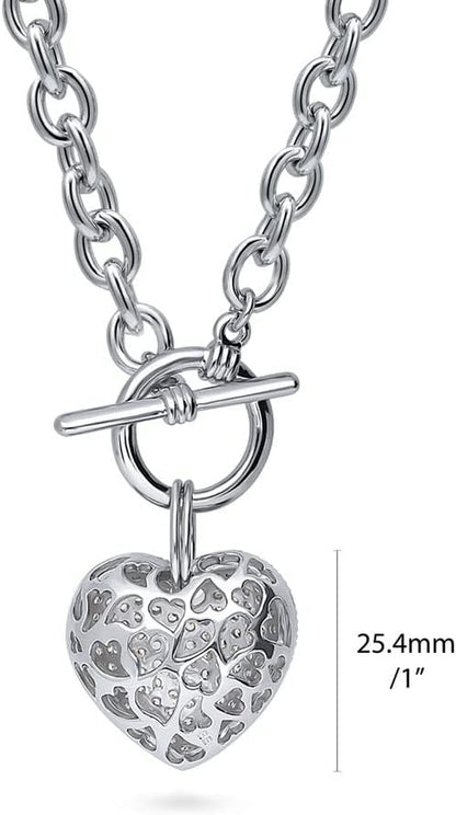 Heart Statement Medium Fashion Anniversary Toggle Pendant Necklace for Women (Gold-Tone, Silver-Tone)