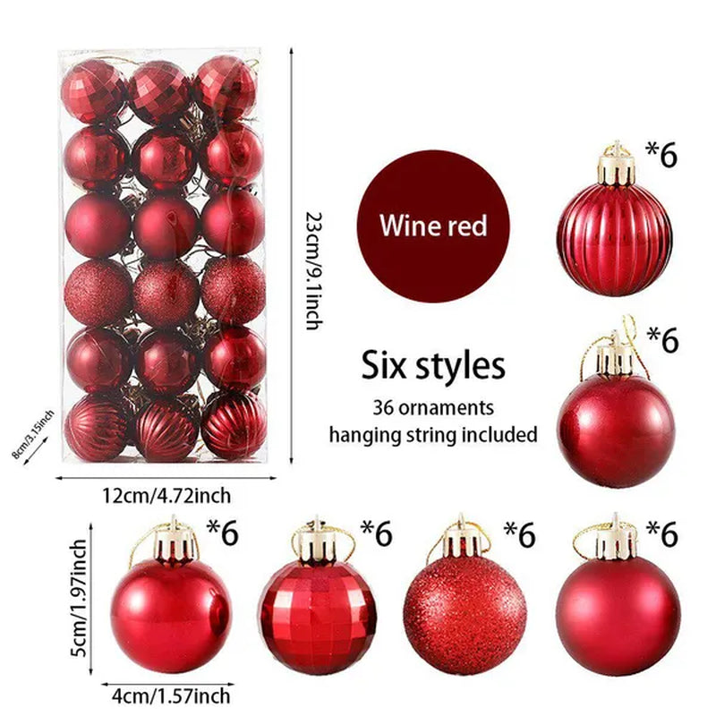 36Pcs/Box 4CM Glitter Christmas Balls Xmas Tree Hanging Pandent Balls Rose Gold Silver Green Red Blue New Year Christmas Home Decor