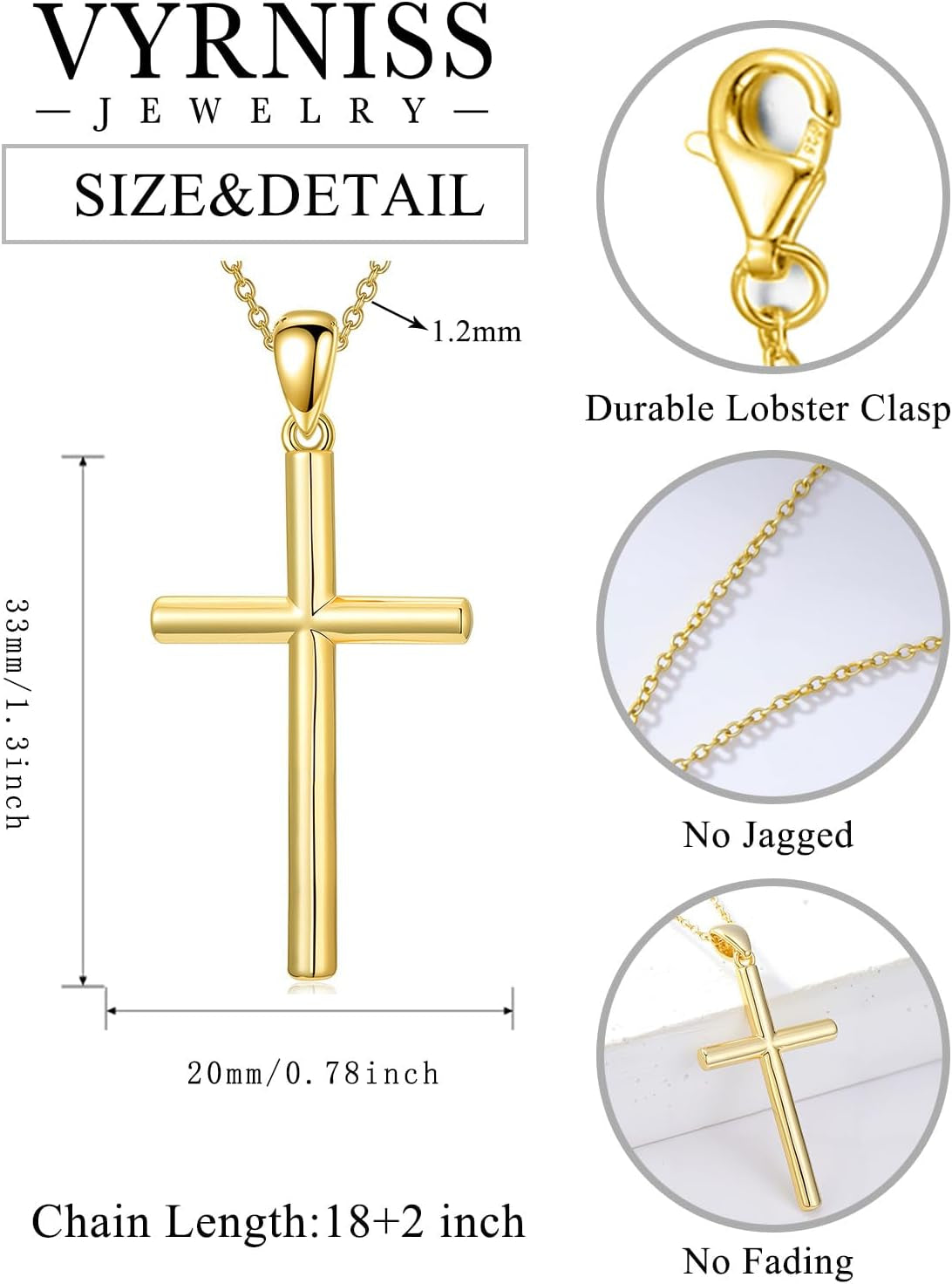 18K Gold Cross Pendant for Women Gold Cross Necklace 18K Gold Jewelry Religious Gift - WORLD TIME VISITS