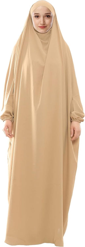 Muslim Prayer Dress Islamic Jilbab Eid Formal Gown 1 Piece Saudi Loose Covered Dress