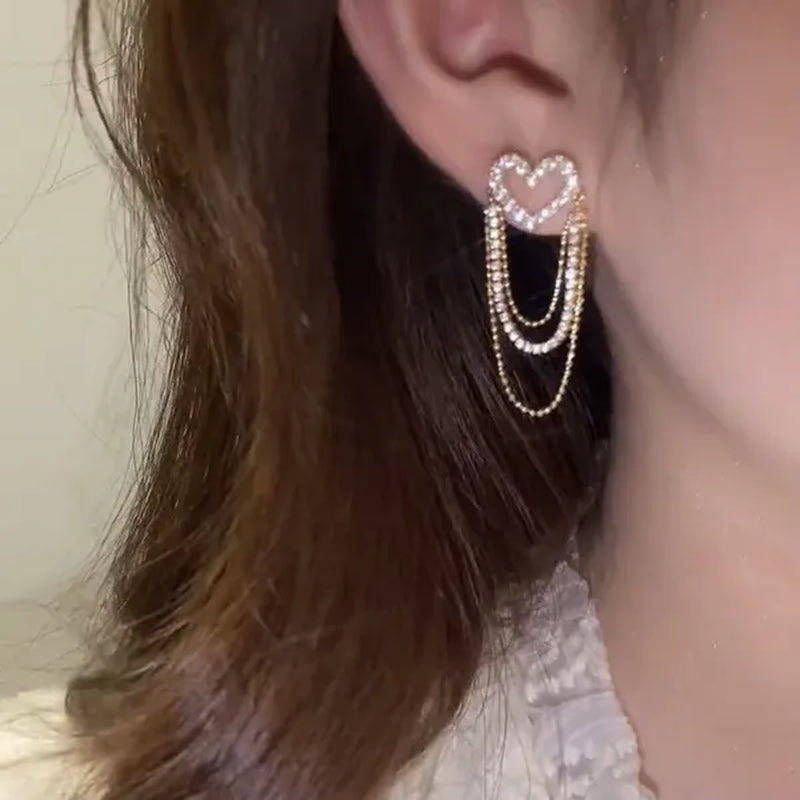 Love Tassel Multi-Layer Chain Hot-Selling Earrings New Trendy Korean Heart-Shaped Rhinestone Earrings Party Jewelry Gifts