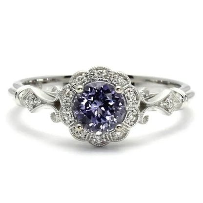 Delicate and Lovely 925 Standard Sterling Silver Purple Sapphire Classical Style Ring For Women Wedding Wedding Bride Princess Love Ring Size 6-10